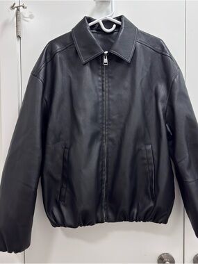 Zara Classic Black faux Leather Bomber Jacket Size M